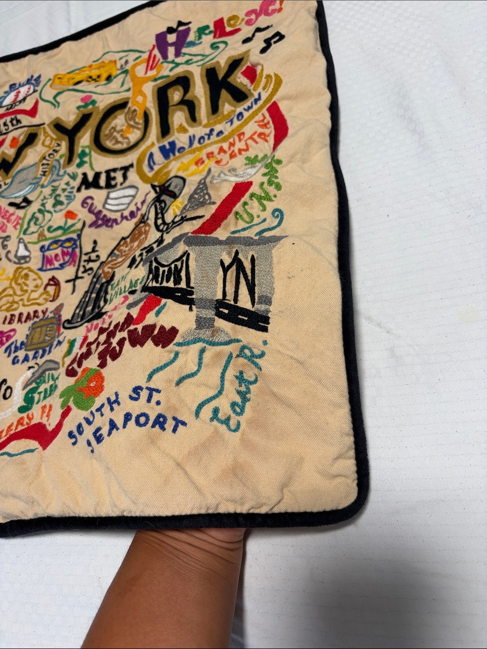 Catstudio New York City Pillow 18" NYC Embroidered Map - EUC - $245 Retail - Picture 9 of 9